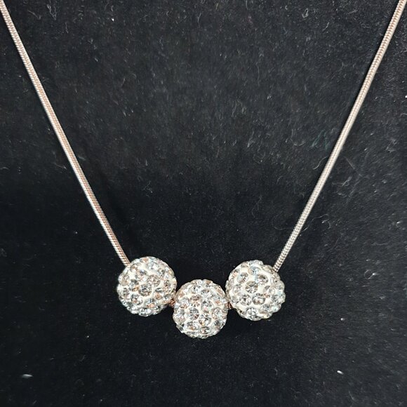 Elegant 925 Sterling Silver Pave Crystal Triple Ball Bead Necklace - Picture 6 of 10
